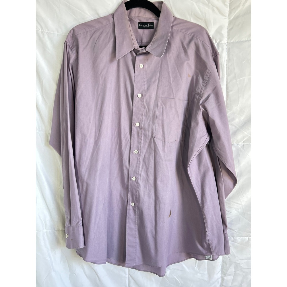 Christian Dior Monsieur Mens Lavender Button Down Dress Shirt Pocket Long Sleeve